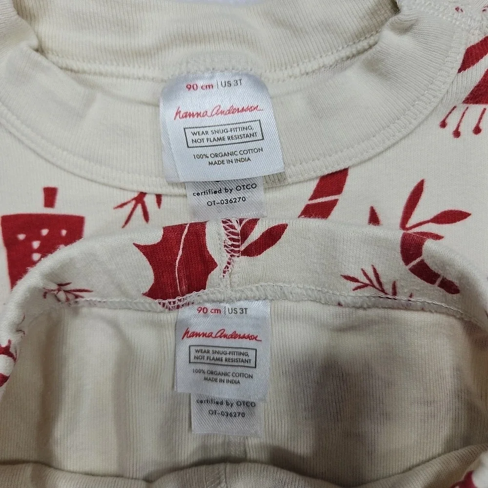 Hanna Andersson Pajamas‎ Size 90 US 3T White Red Reindeer Holiday Longsleeve